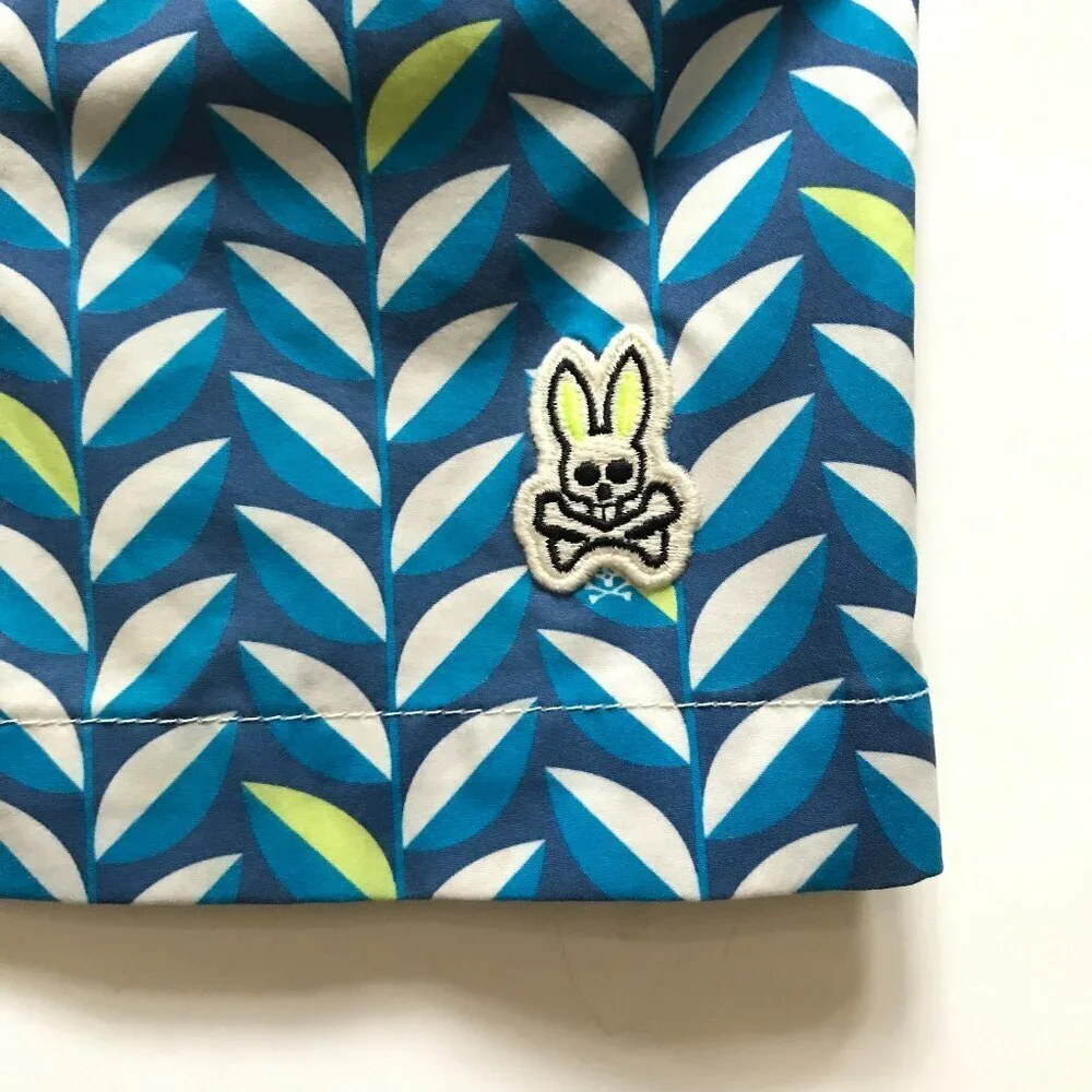 Psycho Bunny Print Shorts Swim Trunks Boys 18 20 Mens S Blue White 7.5